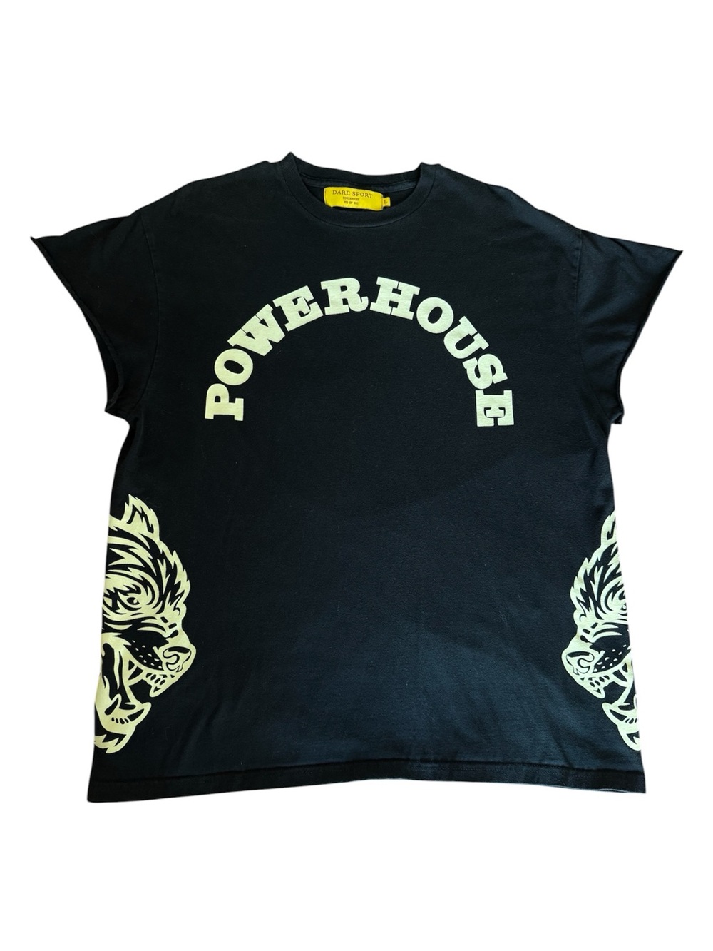 Darc Sport Black Short Sleeve Tee with Neon Yellow 'POWERHOUSE' & Tiger Graphics